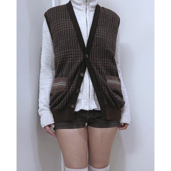 Oversized Plaid Harajuku Vintage Vest - Picture 2 of 7
